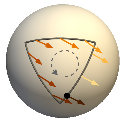 A triangular curve on a sphere with transported boundary directions